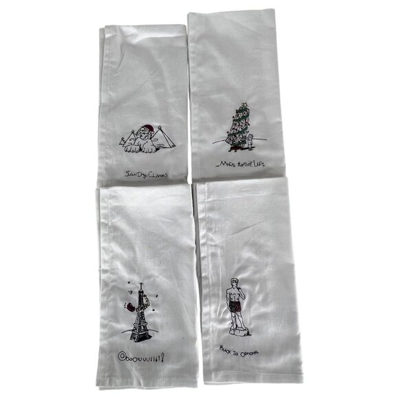 New Merry Masterpieces Christmas Cloth Napkins With Holiday Designs Set of 4 VTG - Picture 3 of 7